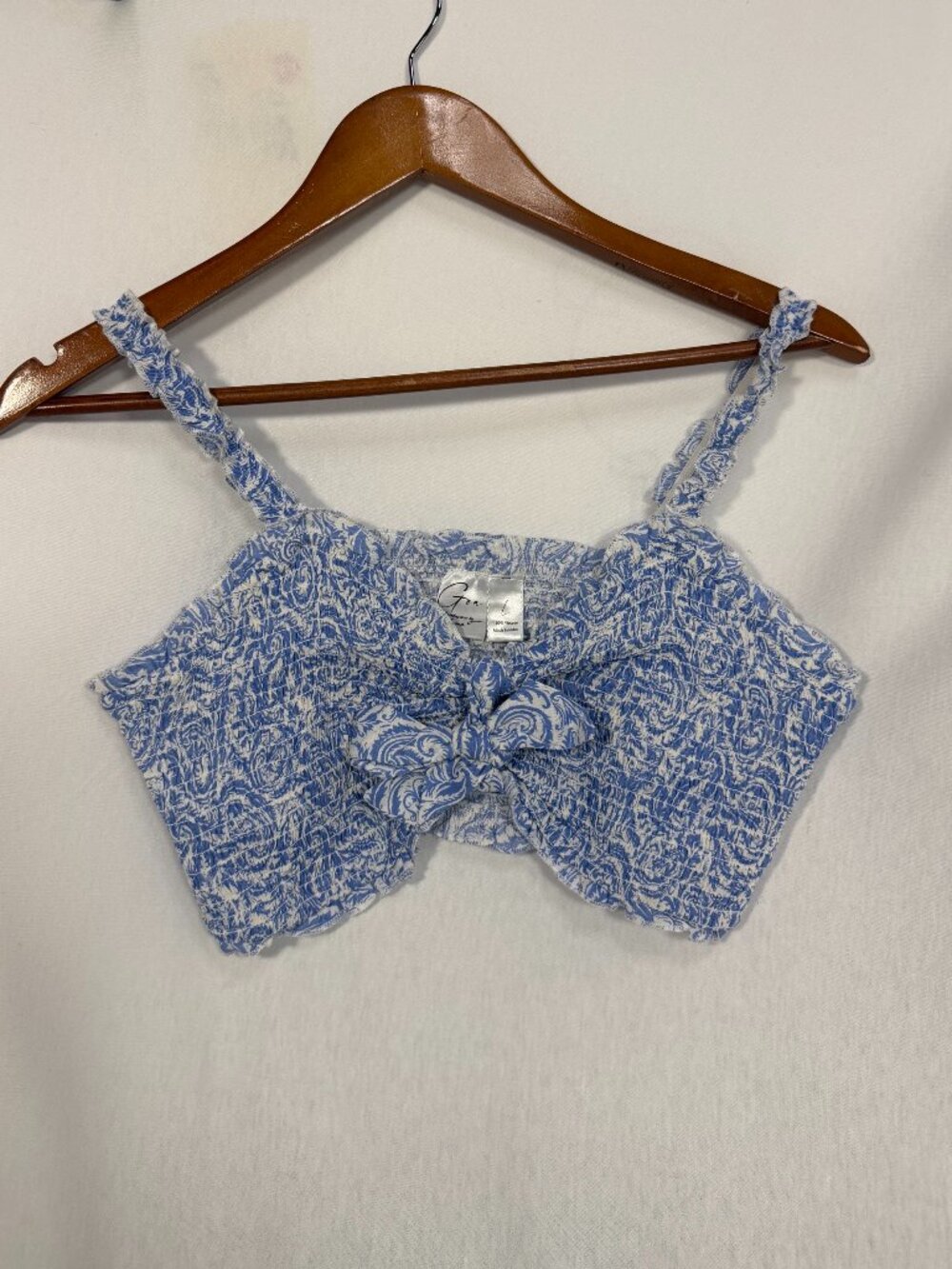 Japna Goa Beachwear Crop Top L NWT Blue Paisley Smocked Tie Front Summer Swim